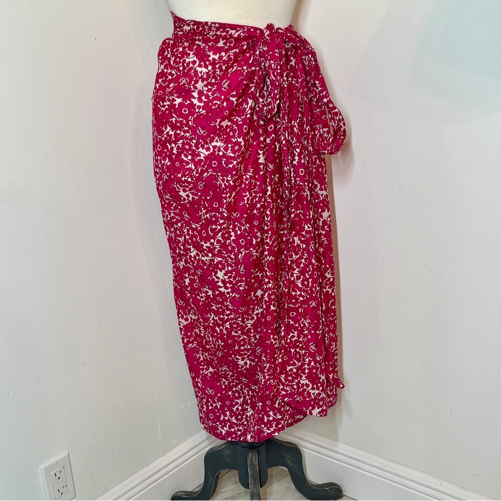 J Crew Floral Pink Sarong Faux Wrap Skirt Vacation Cruise Beach
